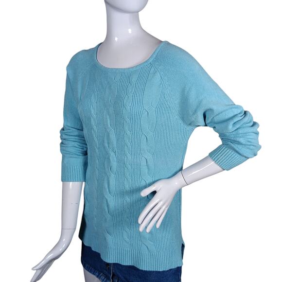Cyrus Knit Top Light Blue Size Large Long Sleeve Round Neckline Cable Knit - Picture 1 of 13